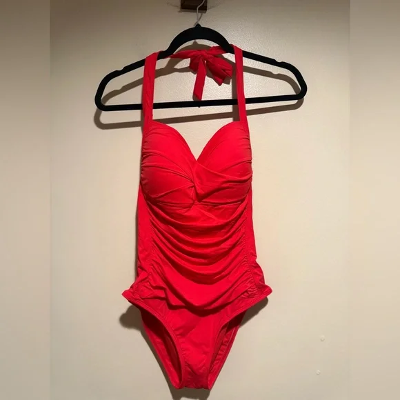 Liz Claiborne One Piece Swimsuit red halter women’s 12 - Picture 4 of 8
